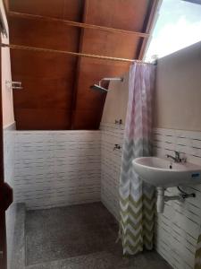 ein Bad mit einem Waschbecken und einer Dusche in der Unterkunft Carasti Bungalows in Masbagik