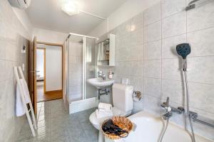 La salle de bains est pourvue de toilettes et d'un lavabo. dans l'établissement Casa Al Torchio 1,2,3 and 4 - Happy Rentals, à Cavergno