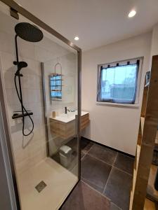 a bathroom with a shower and a sink at Chez Eve&Bruno 