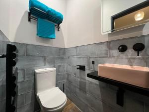 a bathroom with a white toilet and a sink at Marina Studio in Gosport +7 photos
