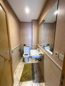 a small bathroom with a toilet and a sink at Late&Early Flight cozy Apartment in Nouaseur