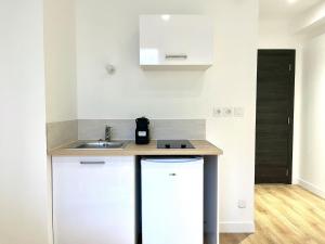 a small kitchen with a sink and a counter at M024 Studio avec balcon gare in Annemasse