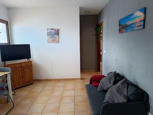Il comprend un salon doté d'un canapé et d'une télévision à écran plat. dans l'établissement EL ERIZO, à Caleta de Sebo