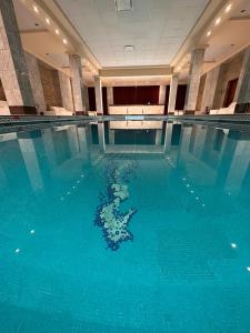 a woman swimming in a large swimming pool at Status Hotel in Río Grande