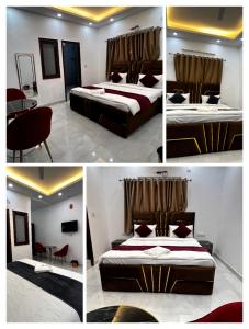 a collage of four pictures of a bedroom with two beds at Hotel Trending Stay in New Delhi