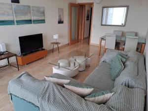 Sala de estar con 2 sofás y TV en Apt. Brightness & Comfort, en Burgau