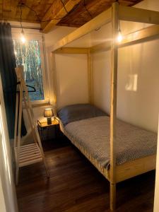 een slaapkamer met 2 stapelbedden en een ladder bij Watrosówka in Pasym