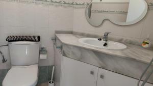 a bathroom with a sink and a toilet and a mirror at Tahona in Carmona