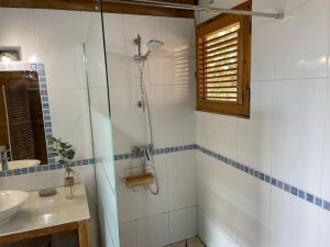a bathroom with a shower and a sink at Superbe villa face à la mer in Pointe-Noire