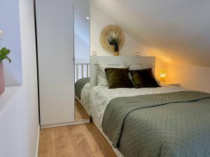 a bedroom with a large bed with a mirror at Duplex cosy hyper centre in Amiens