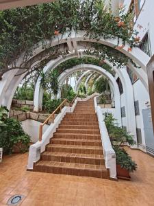 a set of stairs in a building with plants at Parque Royal Apartamento in Playa Fañabe