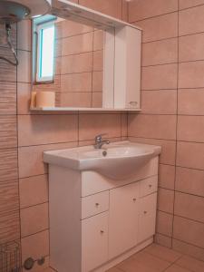 a bathroom with a white sink and a mirror at Apartments Ankica in Štinjan