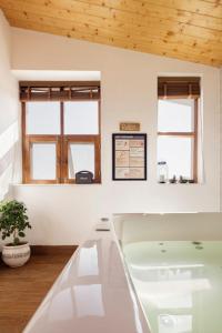 Charmed Chateau في شيملا: حمام مع حوض استحمام و نافذتين