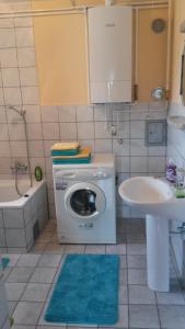 a bathroom with a washing machine and a sink at Apartment Cecilia Koprivnica in Koprivnica