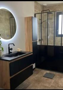 ein Bad mit einem Waschbecken und einer Dusche in der Unterkunft Maison de vacances in Tonnay-Charente