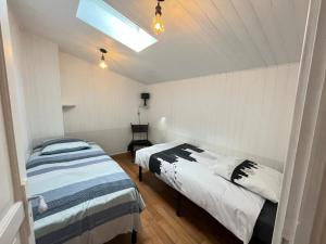 Un dormitorio con dos camas y una claraboya. en Chez Jean-Jean, en Chantonnay