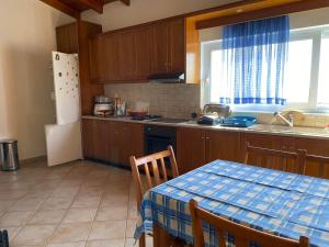 a kitchen with a table and a refrigerator and a sink at Evgoro in Chania