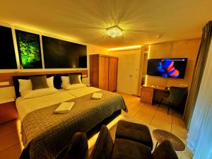 una camera con letto e TV a schermo piatto di Boardinghouse HOME - adults only - a Costanza