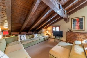 a living room with a couch and a television at Chesa Ste Attic - Celerina in Celerina