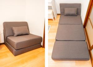 two pictures of a bed in a room at Himawari in Tokyo