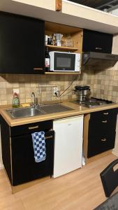 a small kitchen with a sink and a microwave at Sweet Belgica in Brussels