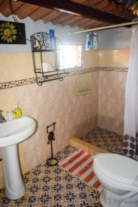 a bathroom with a sink and a toilet at Cabaña entre las montañas santa cruz Penonomé in Penonomé