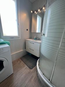 La salle de bains est pourvue d'une douche et d'un lave-linge. dans l'établissement sweet room, à Garges-lès-Gonesse