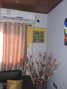 a vase with a plant in a room with a window at appartement meublé à Yansoki douala in Ngori
