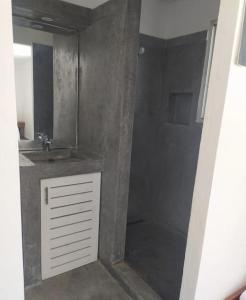 een badkamer met een wastafel en een douche bij Villa vue sur Océan in Las Terrenas