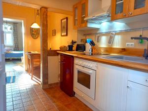 cocina con fregadero y fogones en Ferienwohnung Buchholz, en Buchholz