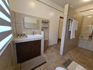 un bagno con lavandino e doccia di Azure Ocean View Villa a Puerto Galera