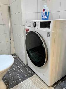 eine Waschmaschine im Bad mit WC in der Unterkunft Viihtyisä kaksio lähellä keskustaa ja yliopistoa. in Turku