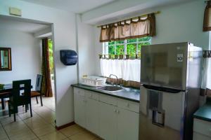 a kitchen with a refrigerator and a sink and a window at Suites & Apartments San Benito - Zona Rosa in San Salvador