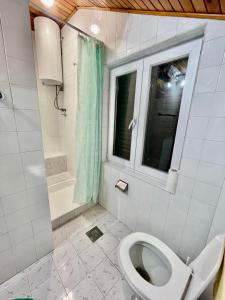 a bathroom with a toilet and a window and a shower at VILA MARTINA in Herceg-Novi