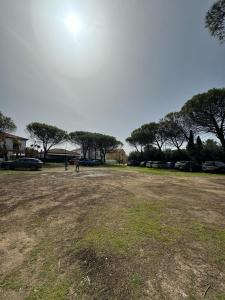 een leeg veld met bomen op de achtergrond bij Glamping Pineta in Paestum