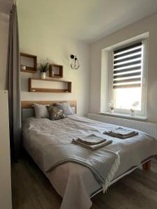 a bedroom with a large bed with a window at Adventure Base A&B in Stronie Śląskie