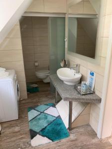 een badkamer met een wastafel en een toilet bij Holidayhaus Lütsche in Frankenhain