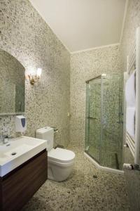 a bathroom with a toilet and a shower and a sink at Vila Elat in Chişinău