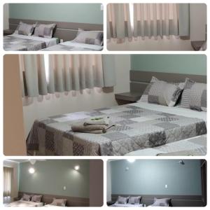 un collage de 4 fotos de un dormitorio con cama en Pousada João & Maria, en Santa Maria Madalena
