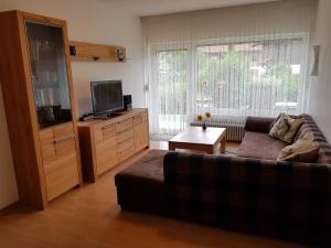 ein Wohnzimmer mit einem Sofa und einem TV in der Unterkunft Sonnenblume in Obermaiselstein