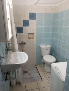 un baño con inodoro y lavabo en Lefakis cottage, en Órmos 17 fotos más
