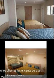 two pictures of a bedroom with two beds in a room at Casa Millor Vista, Rooms in Xàtiva