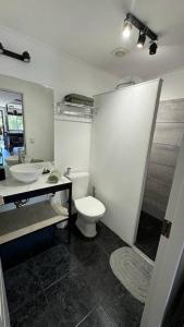 een badkamer met een wit toilet en een wastafel bij Monoambiente Moderno in Cuchilla Alta