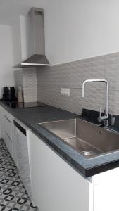 uma cozinha com um lavatório e uma bancada em SuecaRoom em Sueca