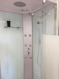 a bathroom with a shower with a shower head at Le studio du Parc au cœur de Chaumont in Chaumont