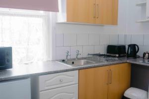 a kitchen with a sink and a window at THE CHADWICK in Skegness