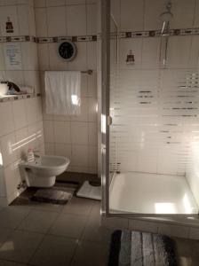 uma casa de banho com um chuveiro, uma banheira e um WC. em Casa Maria em Weingarten