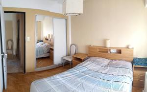 1 dormitorio con cama y espejo en Departamento 2 ambientes en Buenos Aires