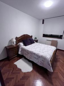 1 dormitorio con 1 cama y suelo de madera en Mi pisito en el Temple, en A Coruña