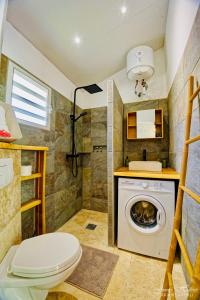 ein Badezimmer mit einem WC und einer Waschmaschine in der Unterkunft Appart T2 Village du Diamant - Cosy et accès plage in Le Diamant